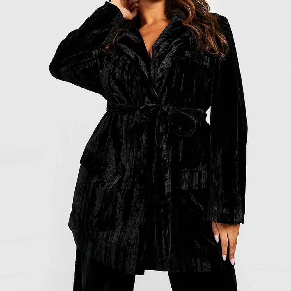Black Crinkled Velvet Blazer